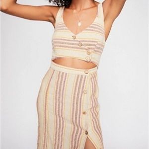 Free People Cream and Purple Striped Midi Dress